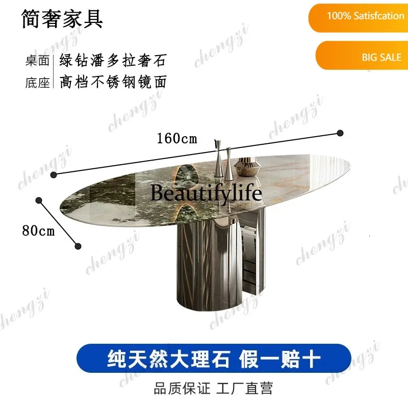 MM45 Natural green diamond luxury stone dining table water drop designer living room oval marble dining table