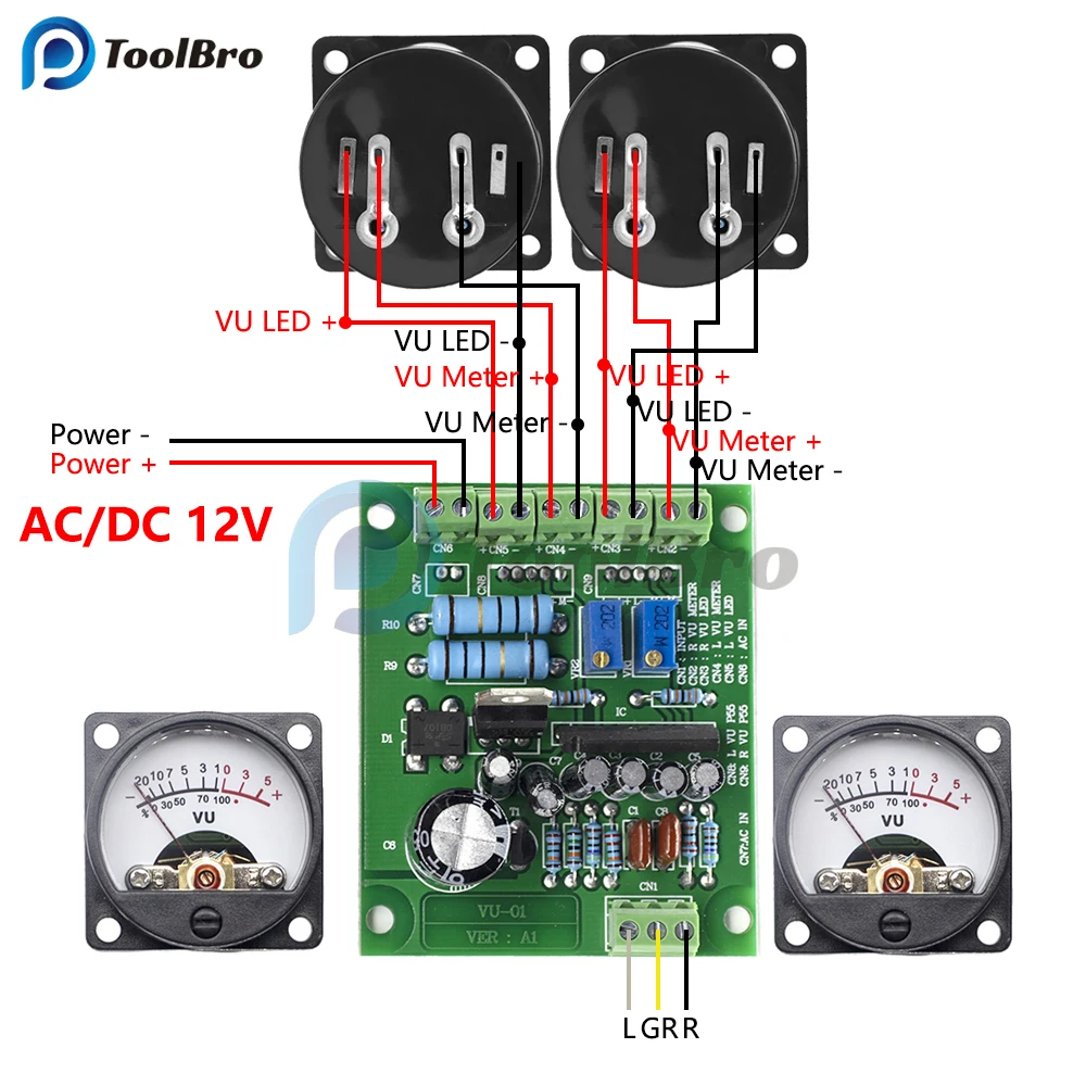 DC 9-12V VU Level Audio Meter Stereo Power Amplifier Driver Board+2pcs VU Meter Level Indicator