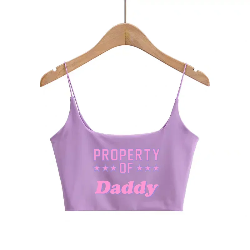 PROPERTY OF Daddy Square Neck Camis for Women Fitted Seamless Cropped Tank Cute Crop Tops Double Lined Can Be Wear Without Bra