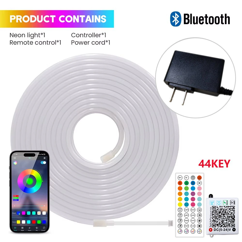 EU-Stecker DC24V 3535 RGB Neon LED-Streifen 5/10/15/20/30M Bluetooth Musik-Sync Wasserdichtes Neon-Seil-Licht für Innen- und Außendekoration – Detail 7