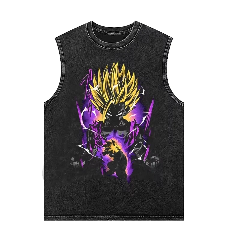 

Dragon Ball Goku Saiyan Men's T-shirt Anime Vest Summer New Tank Tops Woman's Oversized Sleeveless Shirt Vintage Washed Gym Y2k
