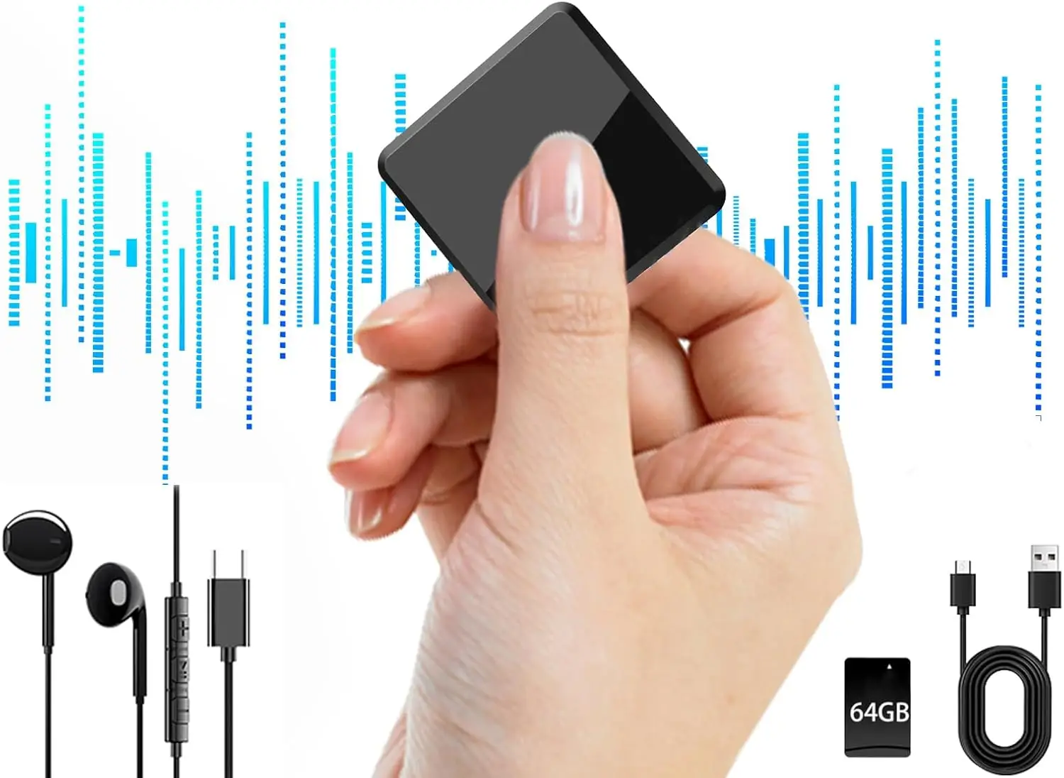مسجل صوت صغير 64 جيجابايت للاجتماعات والمحاضرات والسيارة - صوت واضح