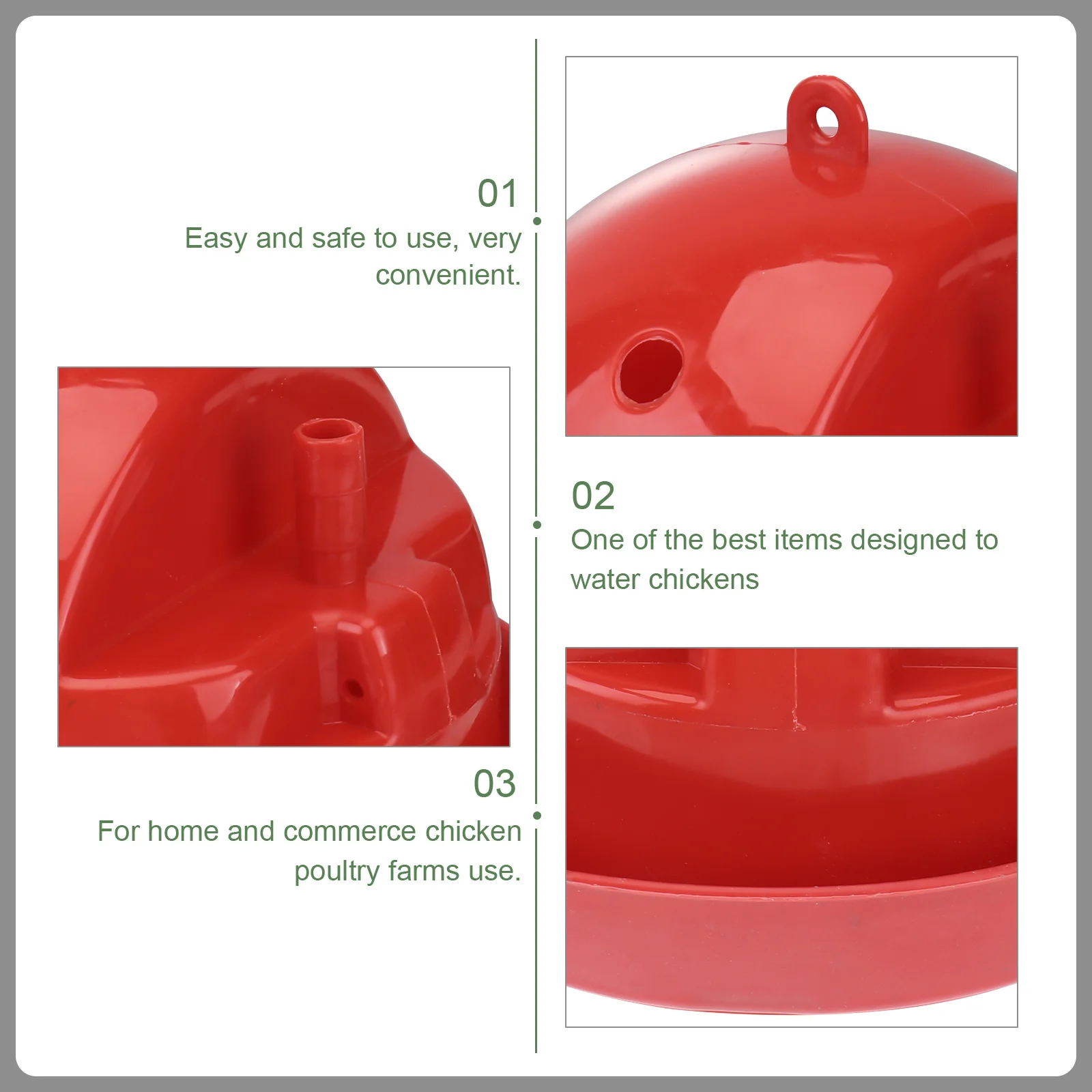 

3Pcs Chicken Drinker Automatic Water Drinkers Red Durable Plastic Water Bowl for Small Poultry Farm Use Chicken Drinker
