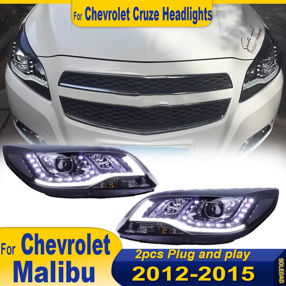 Car Full LED Head Light Parts For Chevrolet Malibu 2012-2015 Front Headlights Replacement DRL Daytime light Projector Facelift