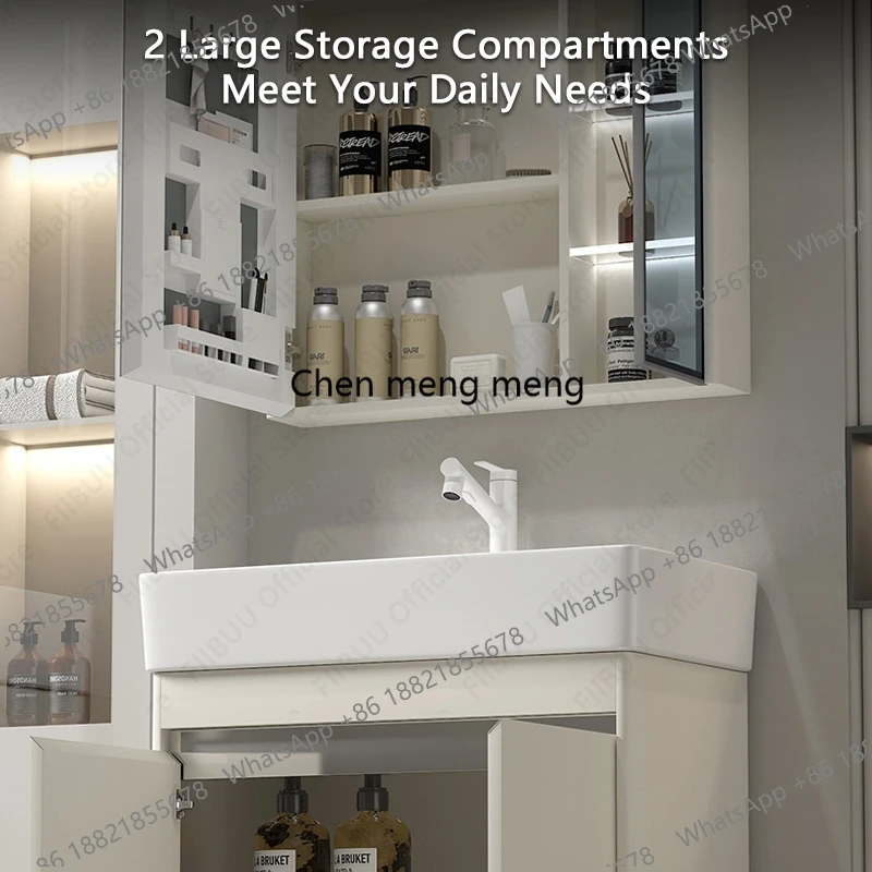 Luxury Bathroom Vanities Cabinet with Ceramic Wash Sink Basin Combo Wall Mounted Floating Cabinet with Mirror Cabinet Faucet Set
