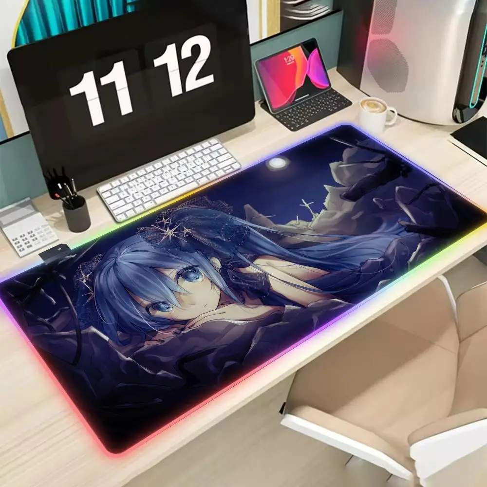 

VOCALOID RGB Anime Girl XXL MousePad LED Non-slip Gaming Keyboard Pad Cute Anime Girl Large Desk mat Luminous Kawaii Mouse Pad