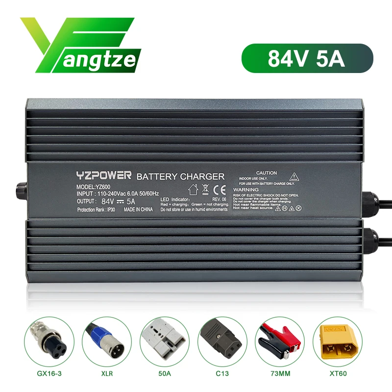 

Yangtze 84V 5A 20S Lithium Battery Charger with Output Plug for 72V Electric Bike Safe Fast Charging with Fans with Display