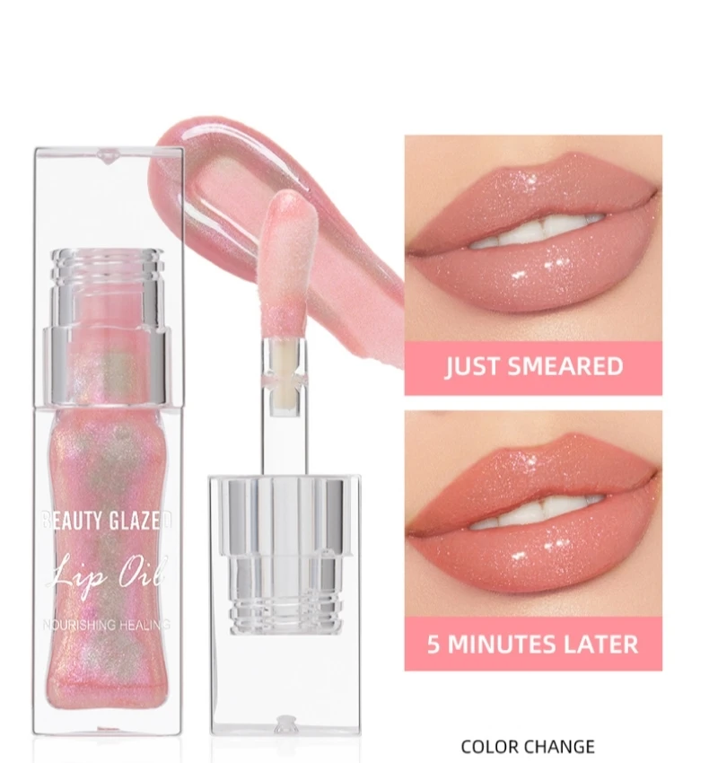 Beauty Glazed Shiny Nourishing Moisturizing Chameleon Color Changing Shimmer Lip Oil Makeup Cruelty-Free