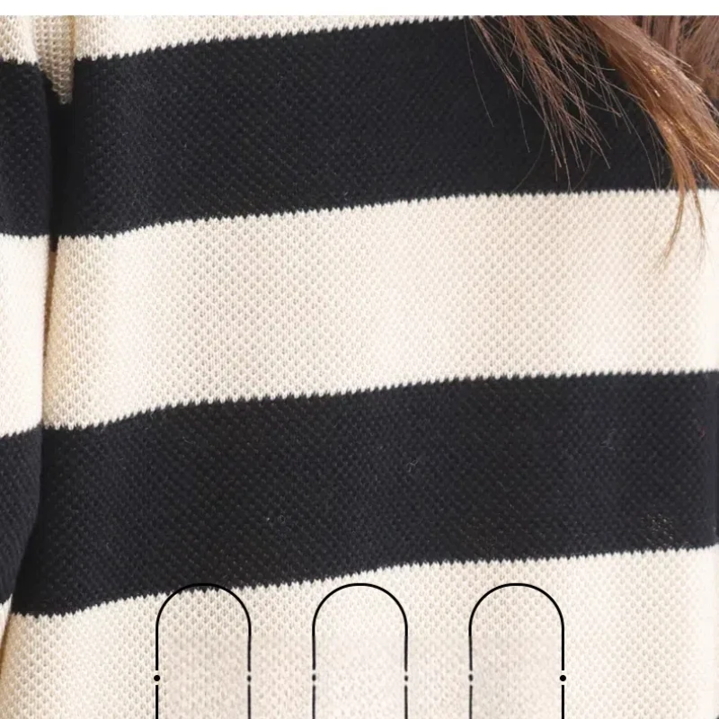 Autumn Winter Crew Neck Women\'s Clothing Pullover Striped Lantern Long Sleeve Screw Thread Sweater Knitted Casual Elegant Tops