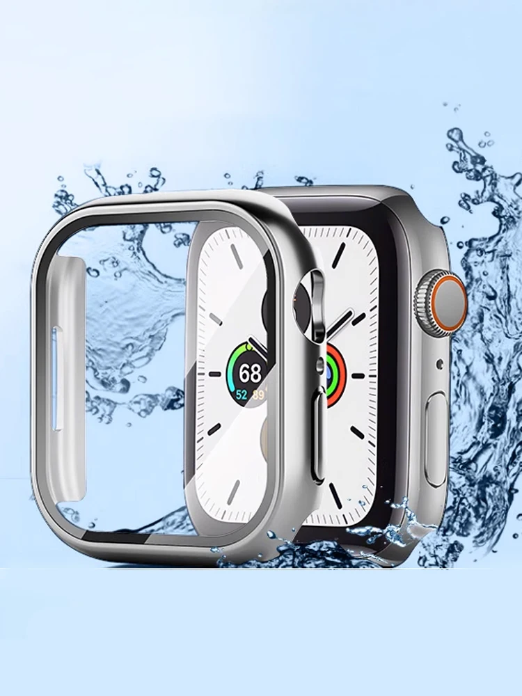 Untuk Casing Apple Watch 11 10 42mm 46mm Aksesoris Pelindung Layar Pelapisan PC Keras Bumper+Kaca Tempered iWatch Seri 11 Cover