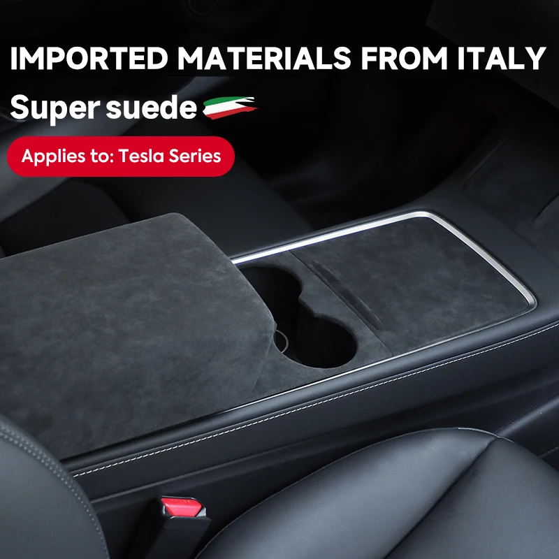 Italia Super Suede Cover per Tesla Model 3 Model Y 2021-2022 Car Center Console bracciolo Mat Water Cup Holder Sticker accessori