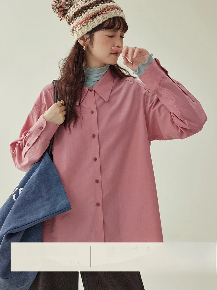 

AMUU North Island Sweet Pink Long Sve Loose Fit Women's irt Faionable Winter Sle Commute Sle Korean Version Cotton...