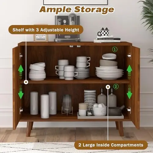 Set di 2 buffet credenza da 63', mobiletto moderno intagliato, noce