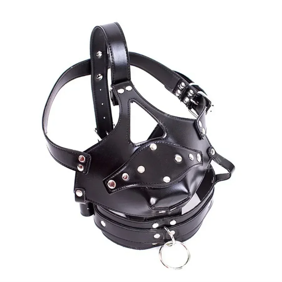 Leather Fetish Headgear BDSM Bondage Headgear Mask Hood Restraint Adult Cosplay Female Man Sex Toys for Couples Women Fetish Gay