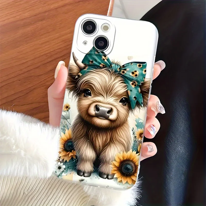 Чехол для телефона Highland Cow Sunflower, защита от падения с защитой объектива для iPhone 11/12/13/14/15/16 17Pro Max/Plus