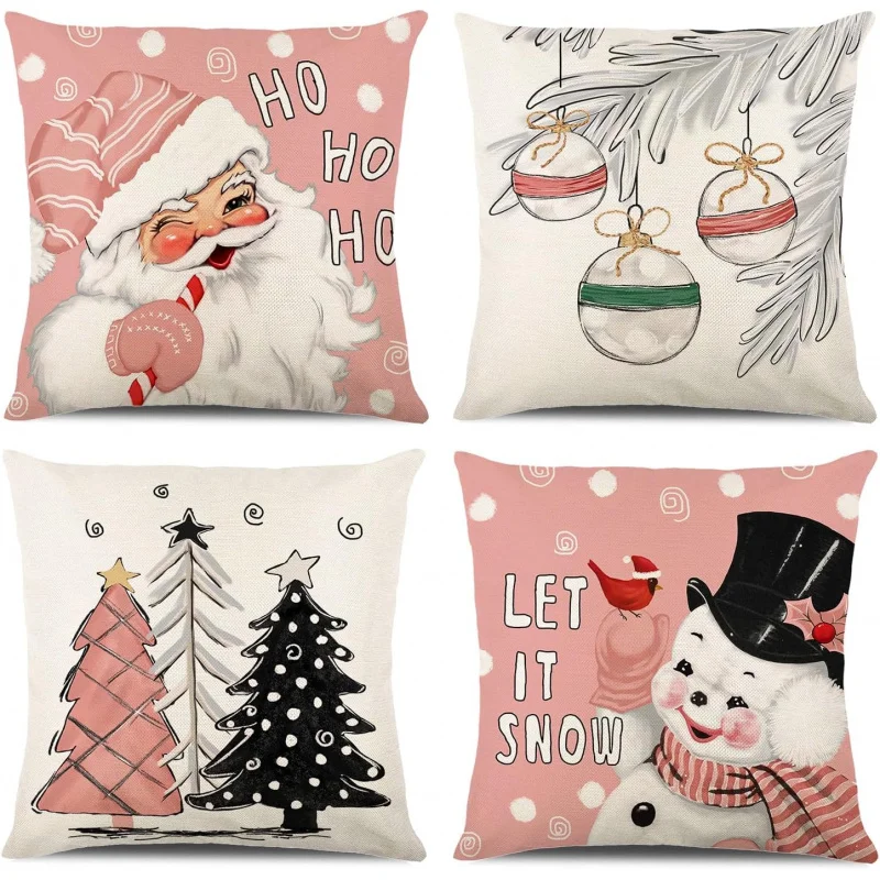 

Christmas Pillow Covers 18x18 Set of 4, Holiday Decor Home Sofa Couch Cushion Indoor Decorations