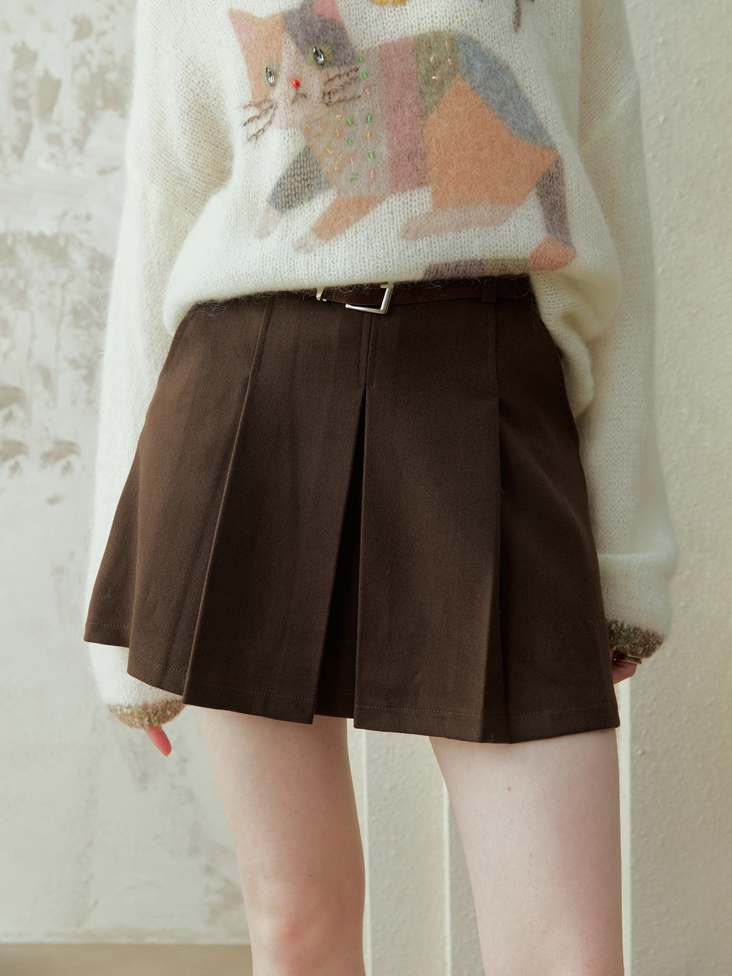 

Юбка А-силуэта плиссированная женская, осенне-зимняя, с поясом, стройнящая, средней длины, из смесового хлопка и полиэстера, на молнии...