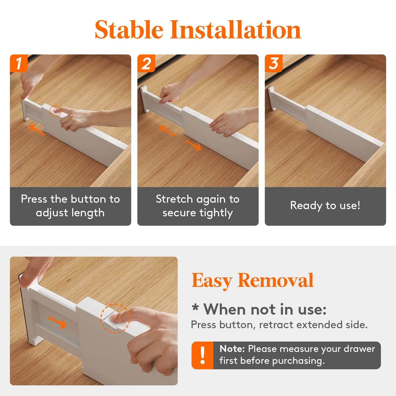 فواصل الأدراج البلاستيكية، منظمات الأدراج القابلة للتعديل للملابس، فواصل خزانة قابلة للتوسيع في غرفة النوم/الحمام/المطبخ