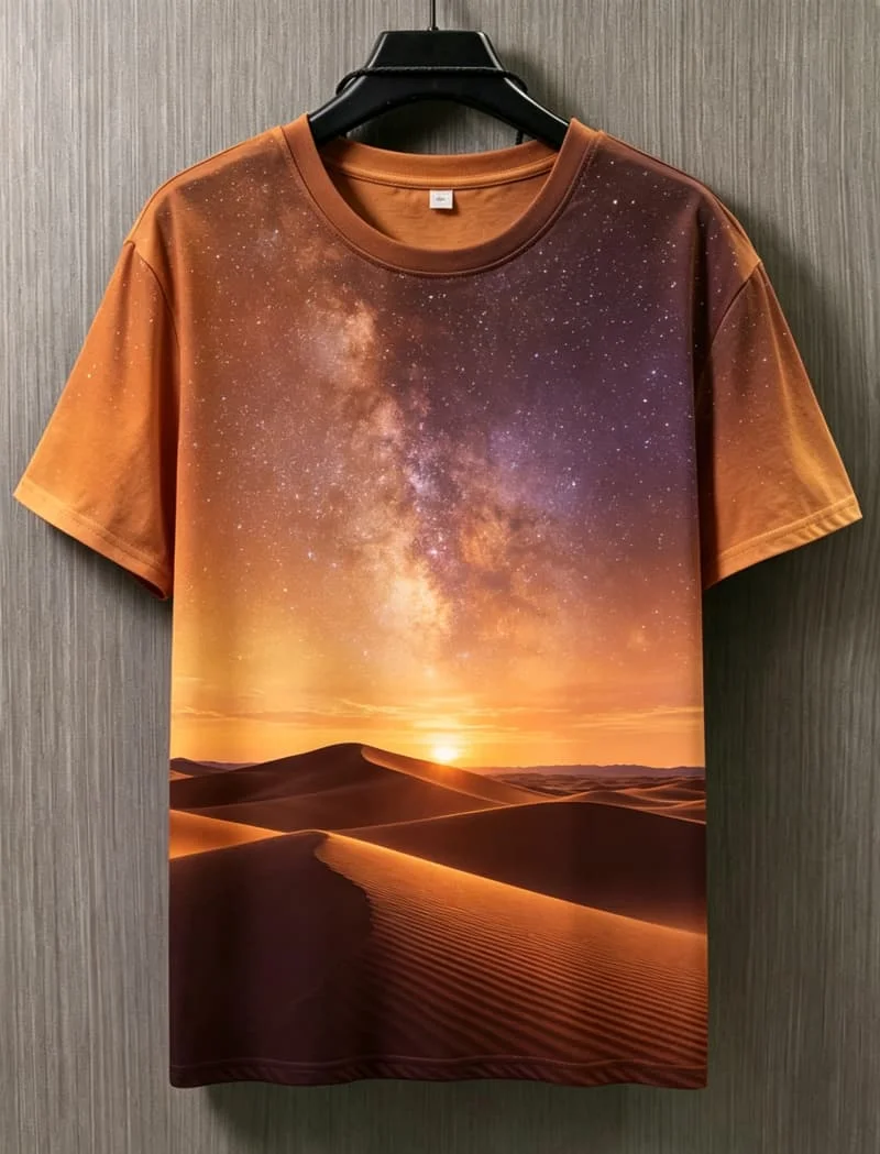 Men's Nature Landscape Print Casual T-Shirts, Short Sleeve Crew Neck Tops,suitable for Countryside and Relaxed Days