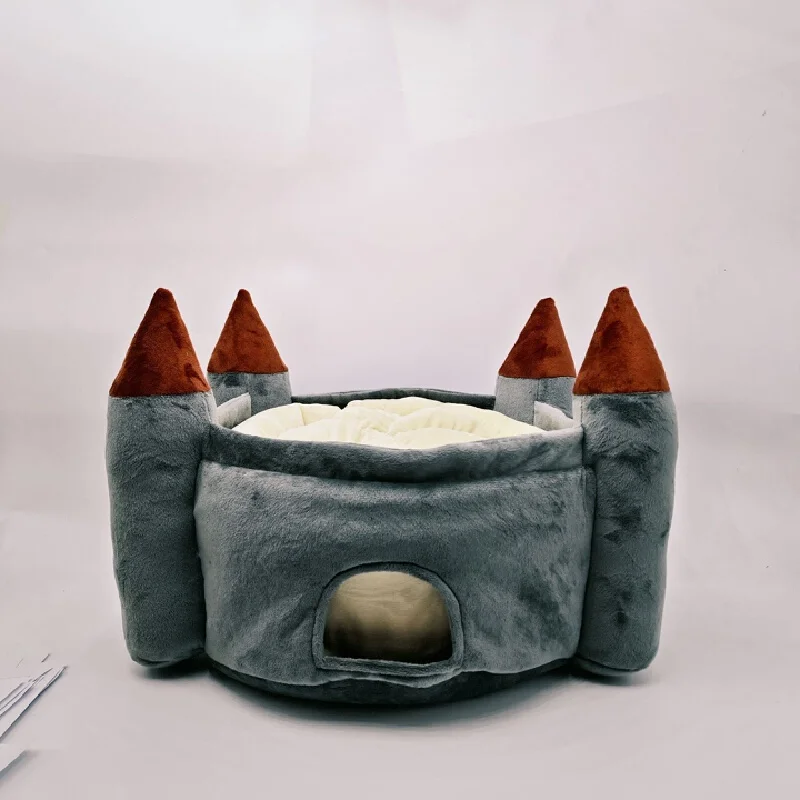【In Stock】Castle Pet Bed Soft Plush Toy Warm Cozy Nest House For Small Dogs Cats Indoor Rest Use
