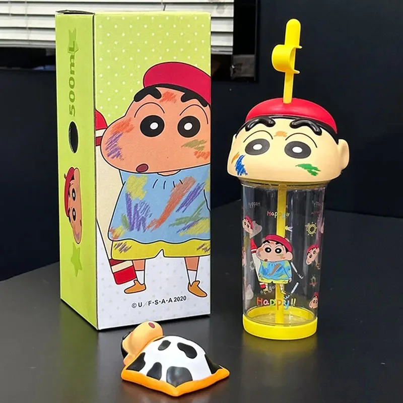 Kawaii 500-600ml Crayon Shin-Chan Cute Big Head  Heat-Resistant Anime Plastic Water Cup Student Large Capacity Portable Straw Cu