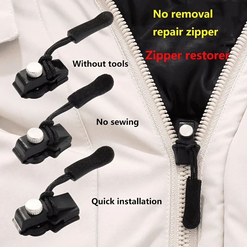 3-6pcs Universal zipper Quick Repair slider - easy to install seamless replacement zipper head for jackets, luggage and more