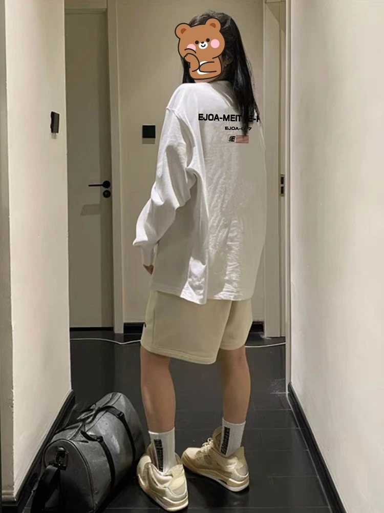 プラスサイズアメリカンスタイル長袖ピュアコットンTシャツルーズフィットレディースファッション初秋カジュアルトップトレンディデザイン