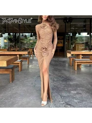 TWOTWINSTYLE Slimming Two Piece Sets For Women Round Neck Long Sleeve Top High Waist Split Skirt Spliced Appliques Set Female