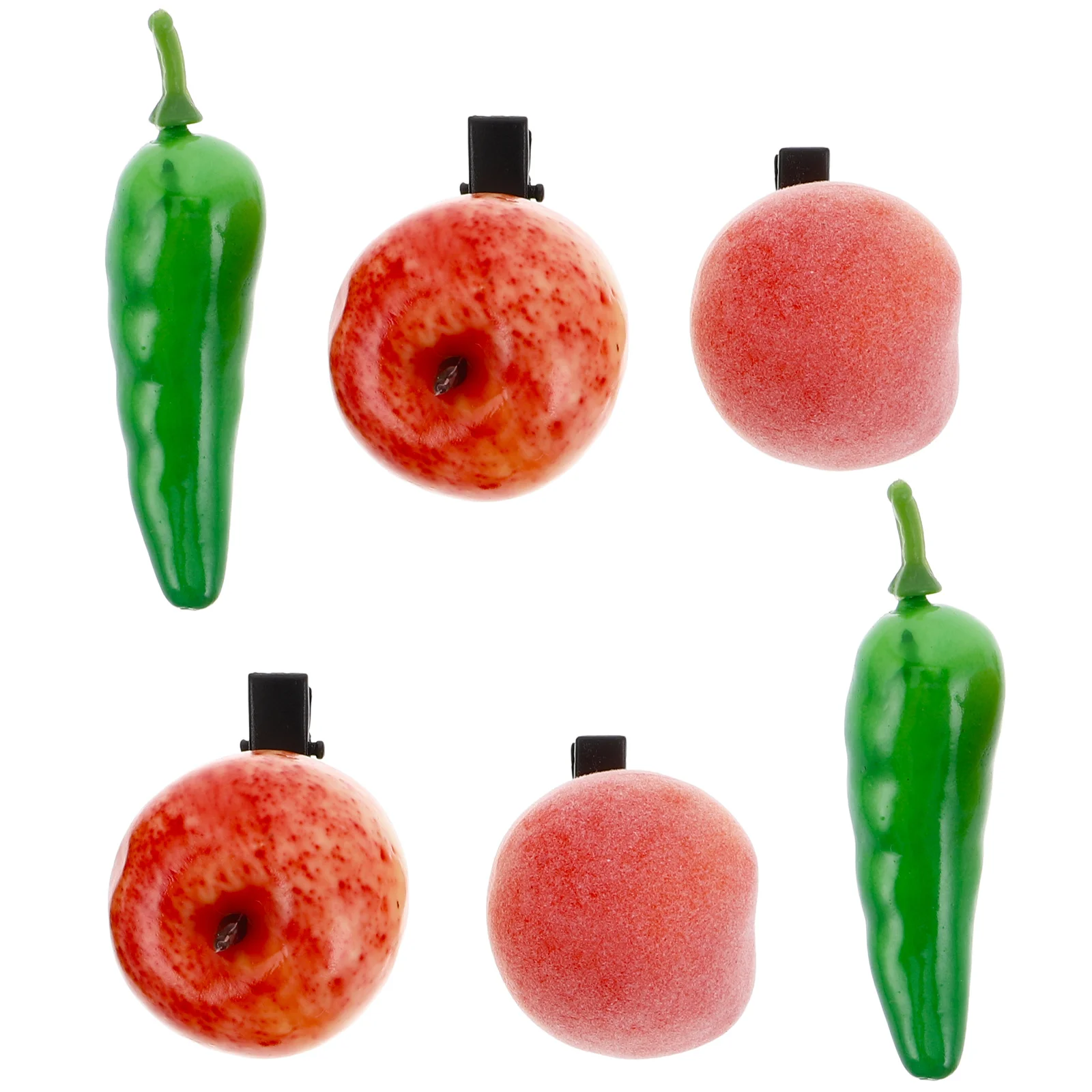 

6Pcs Realistic Fruit Hair Clips Pepper Peach Apple Cute Accessories for Women Girls Tropical Pins Kids Hairdressing