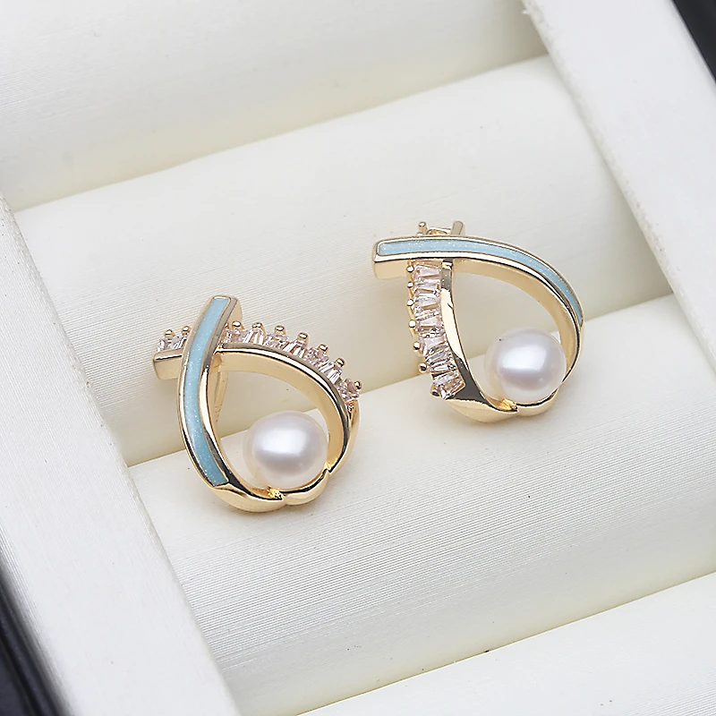 

Bridal Natural Fresh Water Pearl Earrings,925 Sterling Silver Pearl Stud Earrings Wife Mother Day Valentine Gift White Black