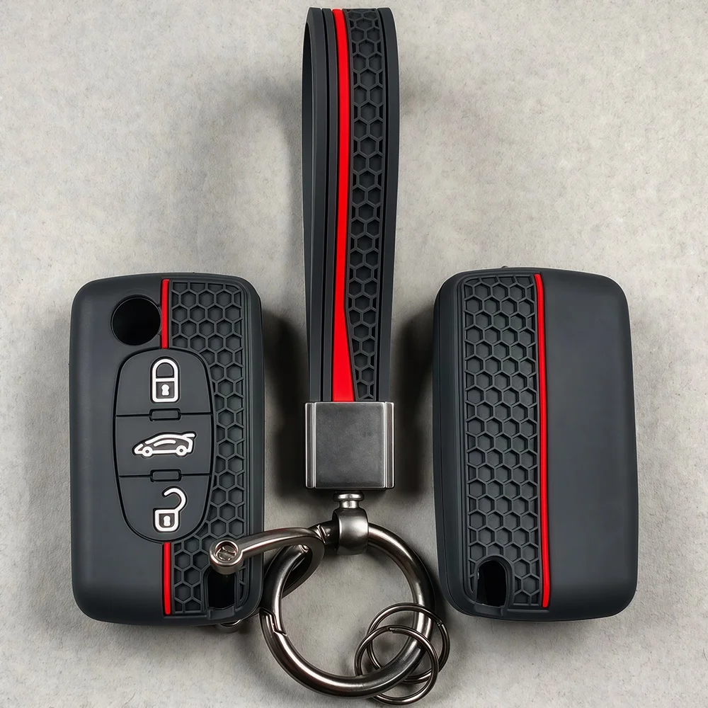 Silikon-Fernbedienungs-Schlüsselhülle für Citroen C2 C3 C4 C5 C6 Xsara Berlingo Peugeot 207 307 308 407 607 807 Schlüsselschutz