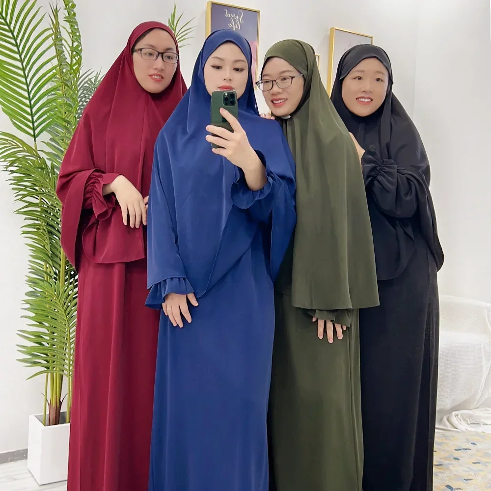 

Ramadan Muslim Abaya Khimar Prayer Garment Eid Hooed Dress Burqa Gowns Islam Arabic Overhead Set Modest Clothing Robe Vestidos