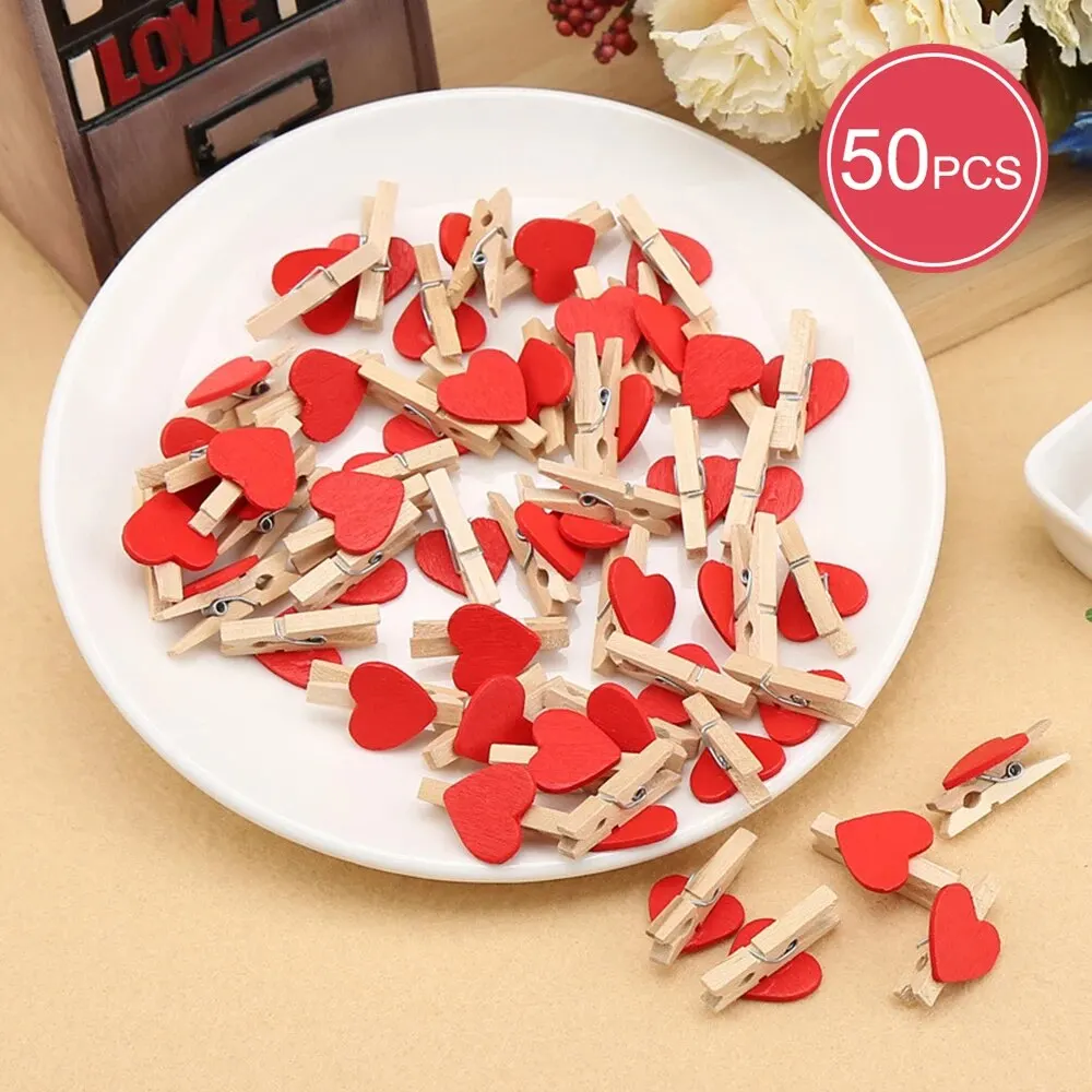 50pcs 3cm Mini Photo Clip Colorful Heart-Shaped Small Wooden Clip Creative Clip Photo Home Decoration Cartoon Handicraft