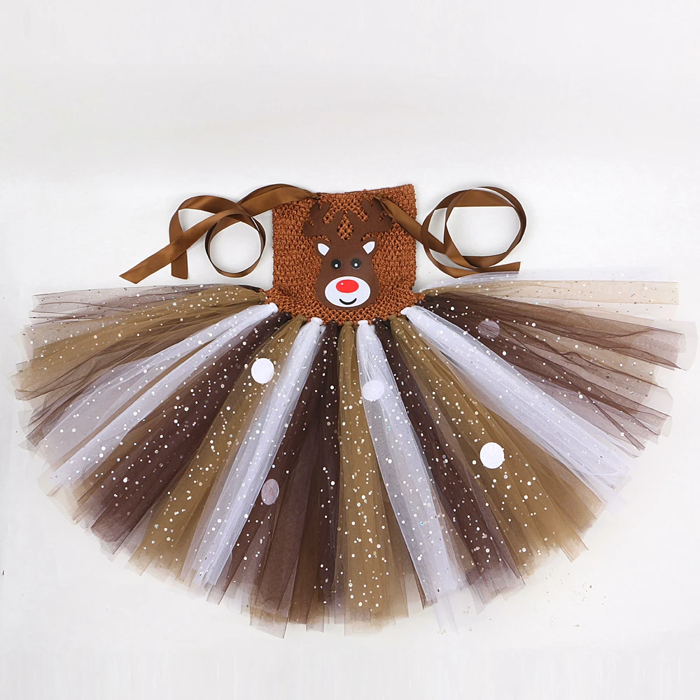 Sparkle Christmas Deer Costumes for Baby Girls Reindeer Halloween Tutu Dress Kids Animal Elk Outfits Children New Year Clothes