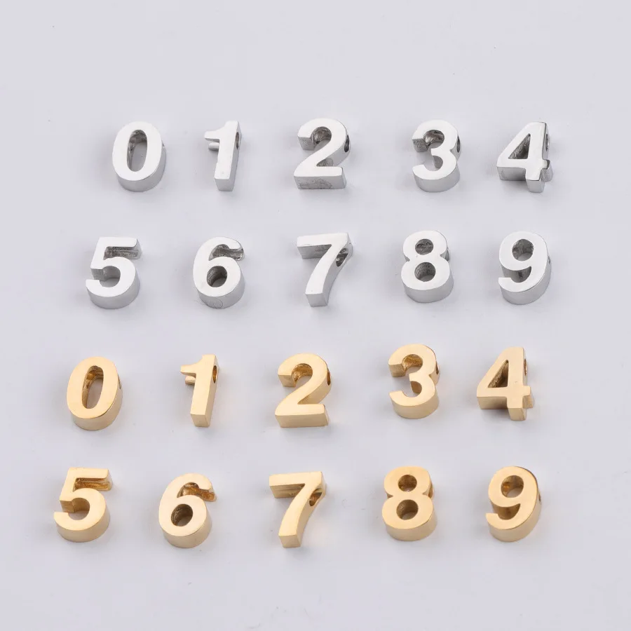 

10pcs/lot Stainless Steel Arabic Numerals Bead Charm Mirror Polished Number 0~9 Pendant for DIY Jewelry Making Wholesale