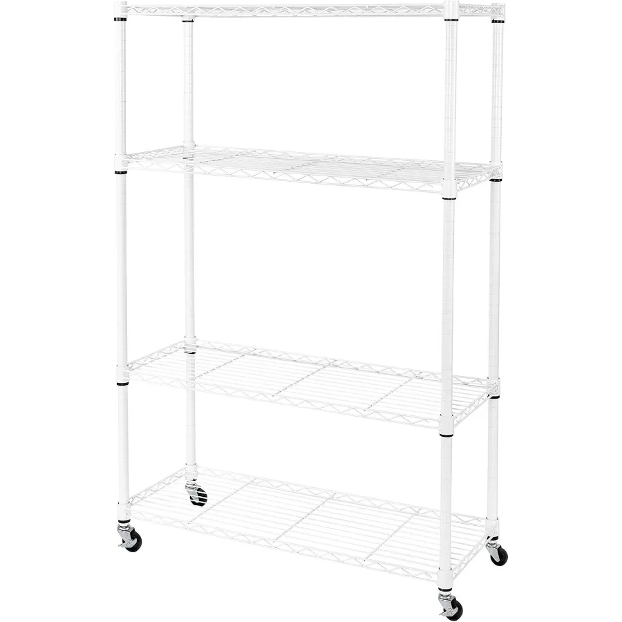 

4Tier Adjustable Solid Steel Wire Shelving Storage Unit with White Finish for Home Kitchen Office Garage Bedroom Closet Organiz