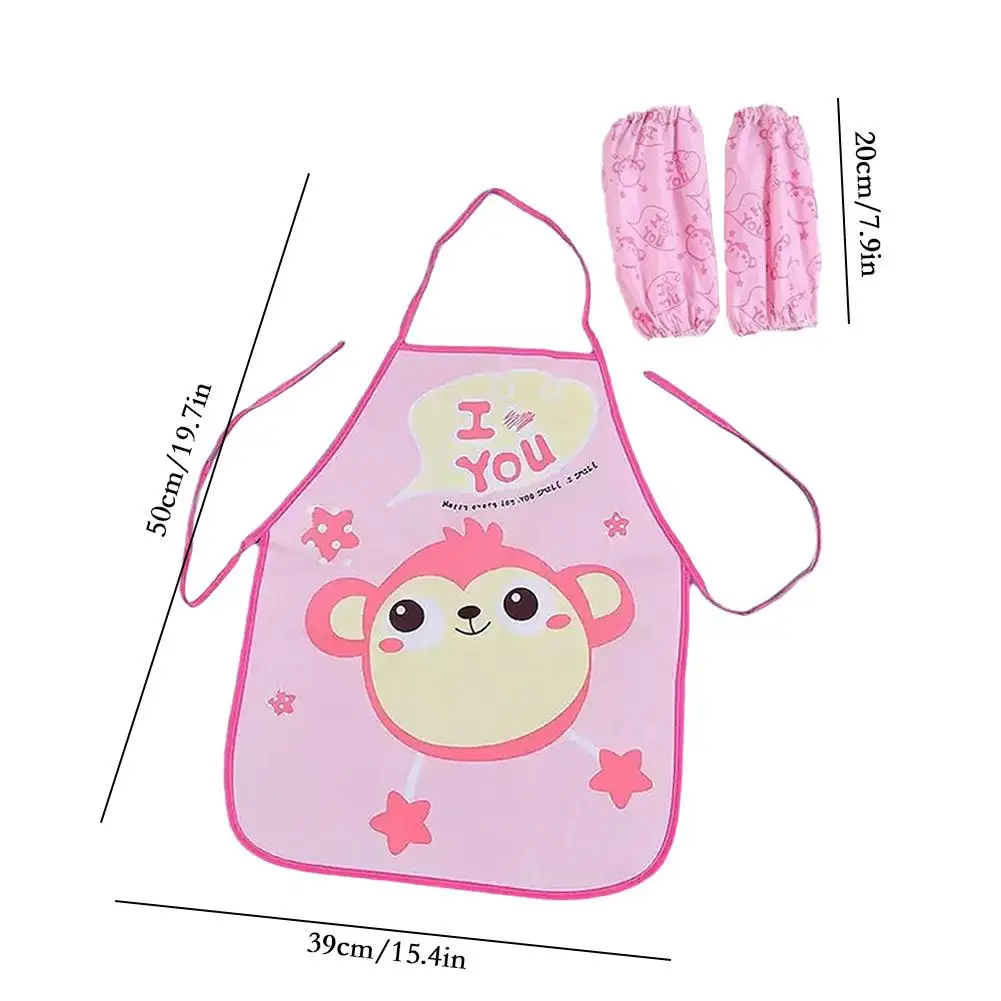 Children Apron Sleeves Chef Hat Pocket Set Cute Cartoon Waterproof And Antifouling Kids Craft Art Kitchen Cooking Chef Suit