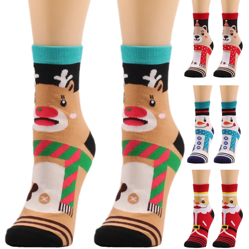 Women Men Novelty Christmas Holiday Socks Cartoon Reindeer Snowman Santa Bear Pattern Warm Ankle Hoisery Dropshipping