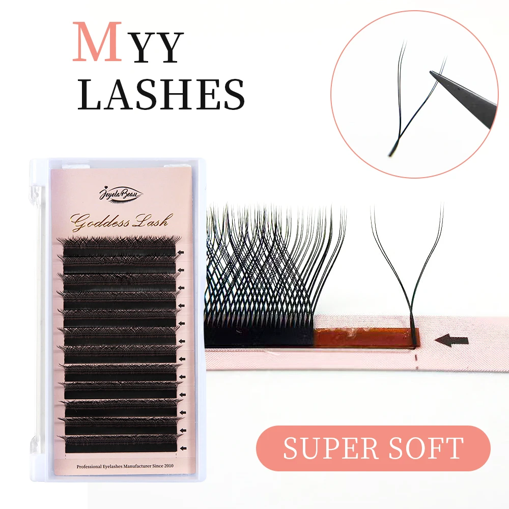 Наращивание ресниц Goddess YY Shape: готовые пучки YY Volume Fan Lashes (изгиб C, D, CC, M, L), натуральные, мягкие, бразильские