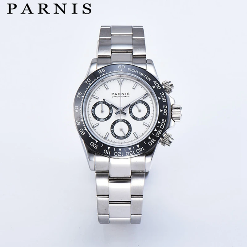 New Parnis 39mm White Dial Quartz Chronograph Luxury Men Watches Sapphire Crystal Watch For Men reloj para mujer Man Clock 2024