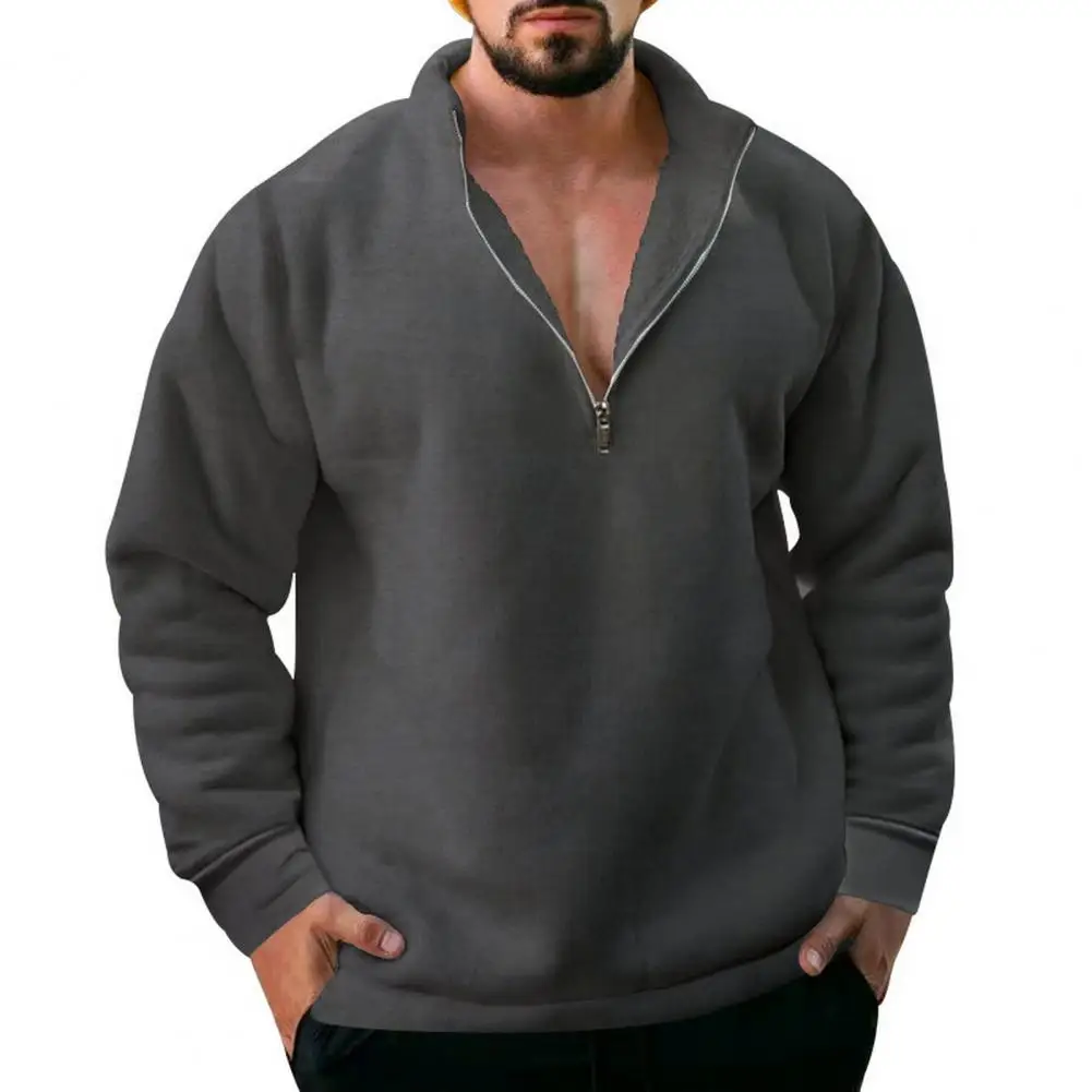 Pullover Men Half Zipper Fleece Sweater Top Solid Color Windproof Autumn Winter Long-sleeved Lapel Sweatshirt sudaderas