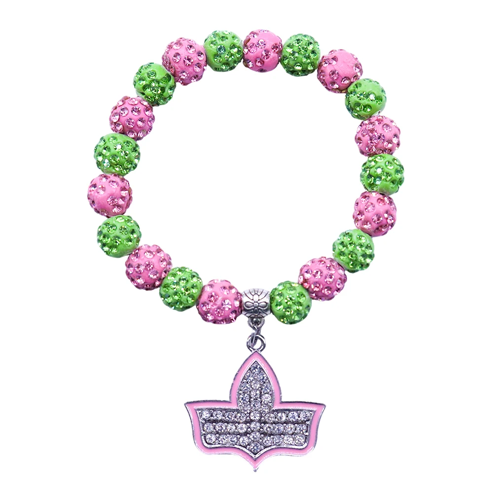 Womenhood Service Pink Green Social Organization Greek Letter Alpha IVY Maple Pendant Sorority Bracelet Fashion