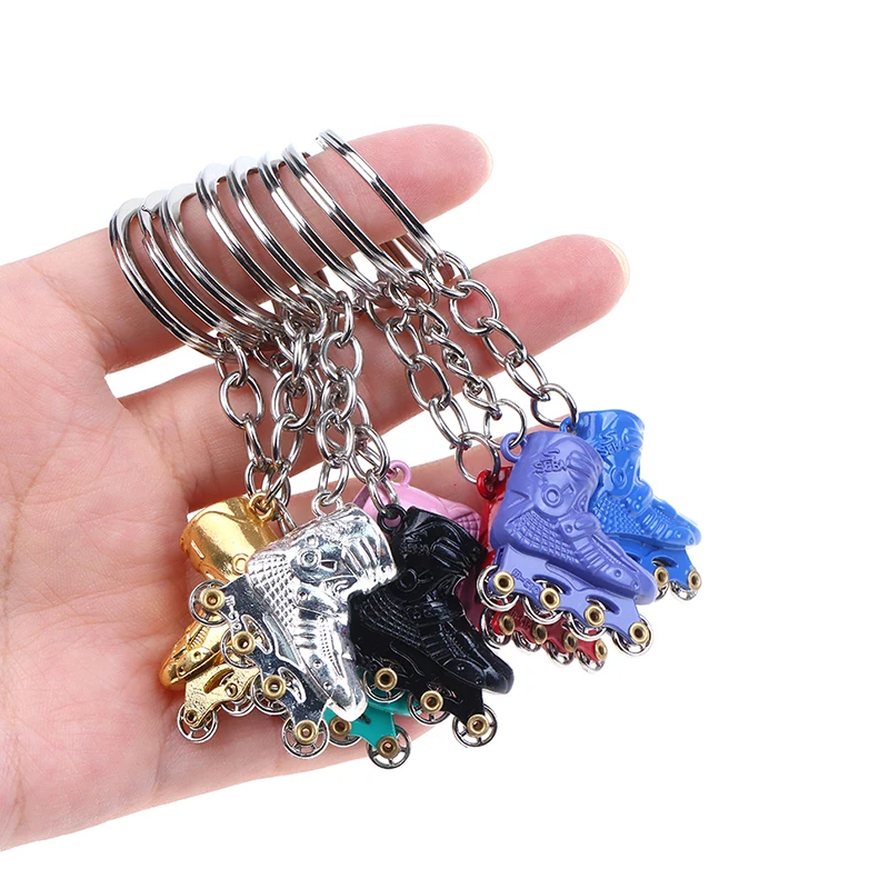 Creative Metal Roller Skate Keychain Skate Shoes Key Chain Finger Stress Relief Toy Keyring Backpack Pendant Gift