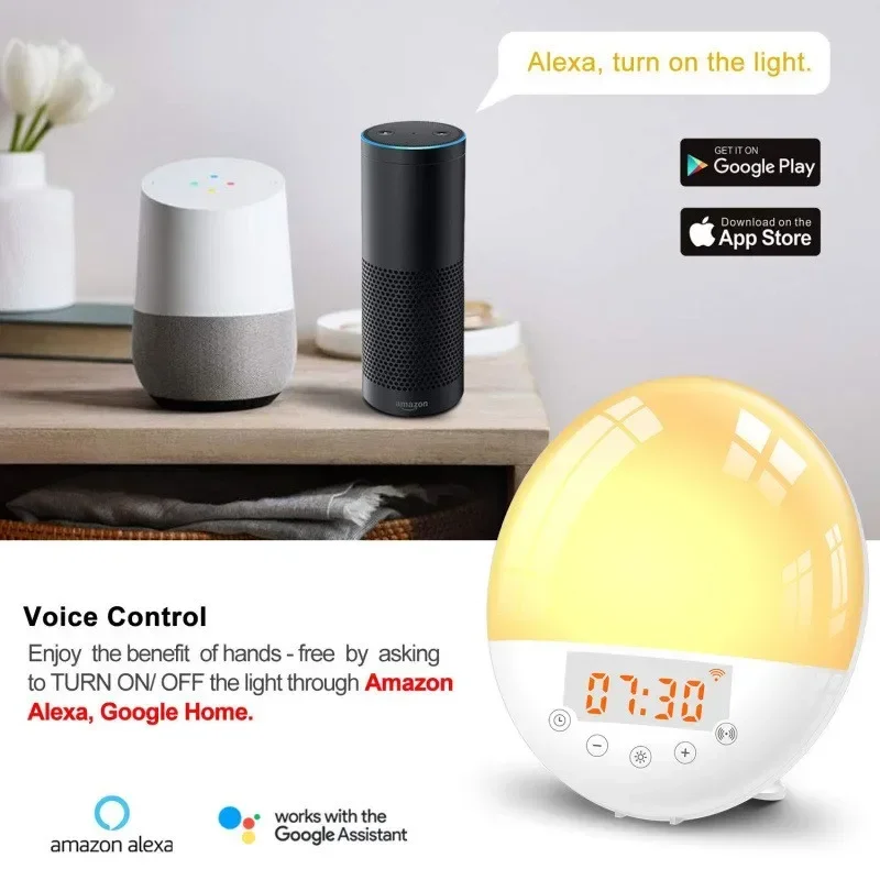 Wifi Voice Control Smart Wake-up Light Alarm Clock Sunrise Natural Wake-up Light Sleep Atmosphere Light Sound and Light Integrat