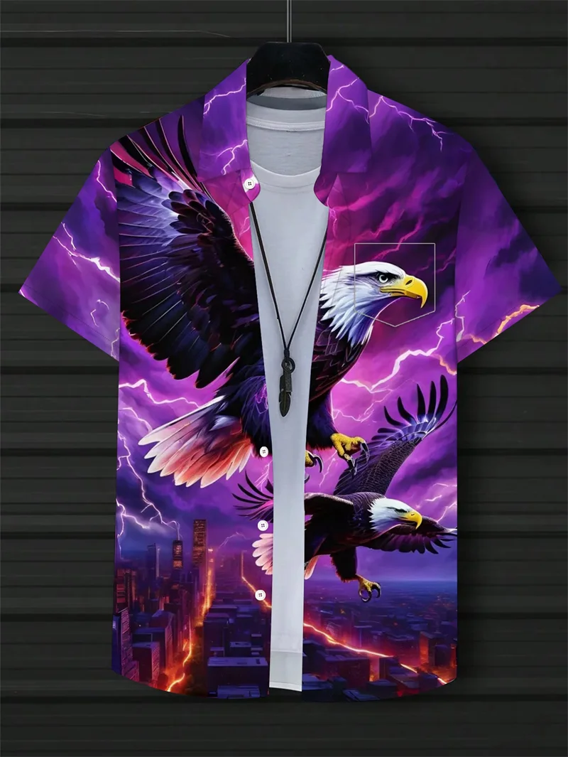 

New 3d Printed Hawaiian Shirt For Men Summer Vacation Button Down Lapel Shirts Cool Animal Graphic Street Short Sleeve Blouse