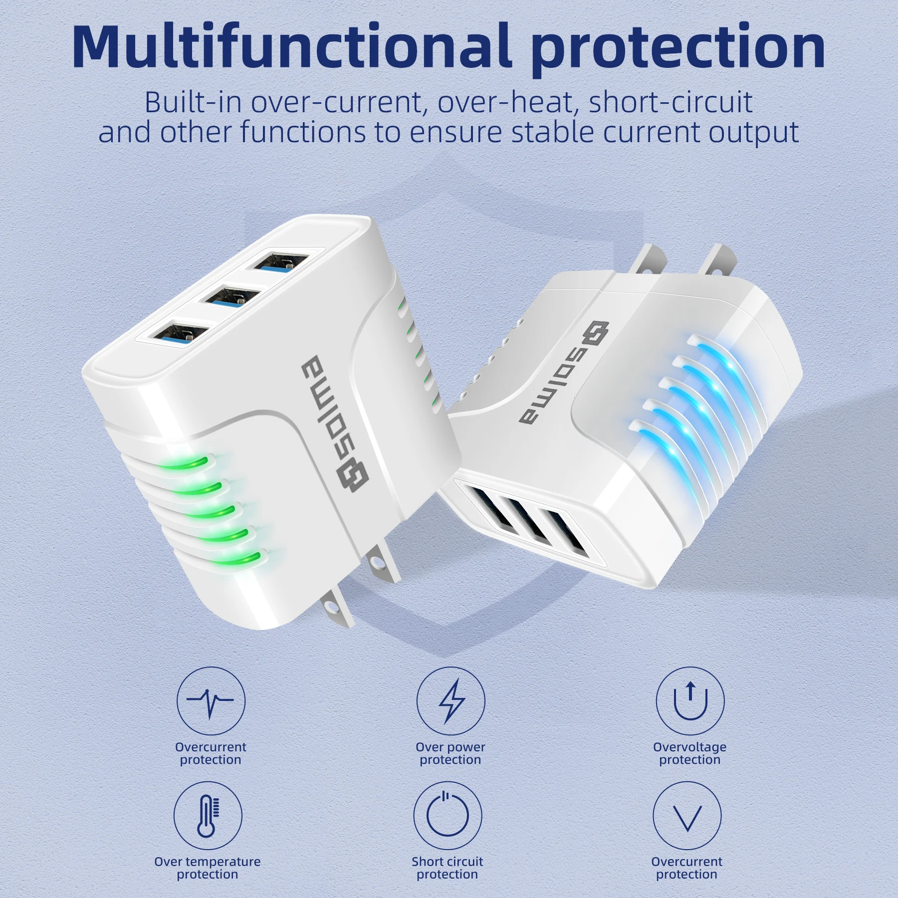 3-Port USB الجدار مهايئ شاحن لون الحلوى للهاتف المحمول شاحن السفر شحن مؤشر السفر 3USB ميناء متعدد الذكاء #6