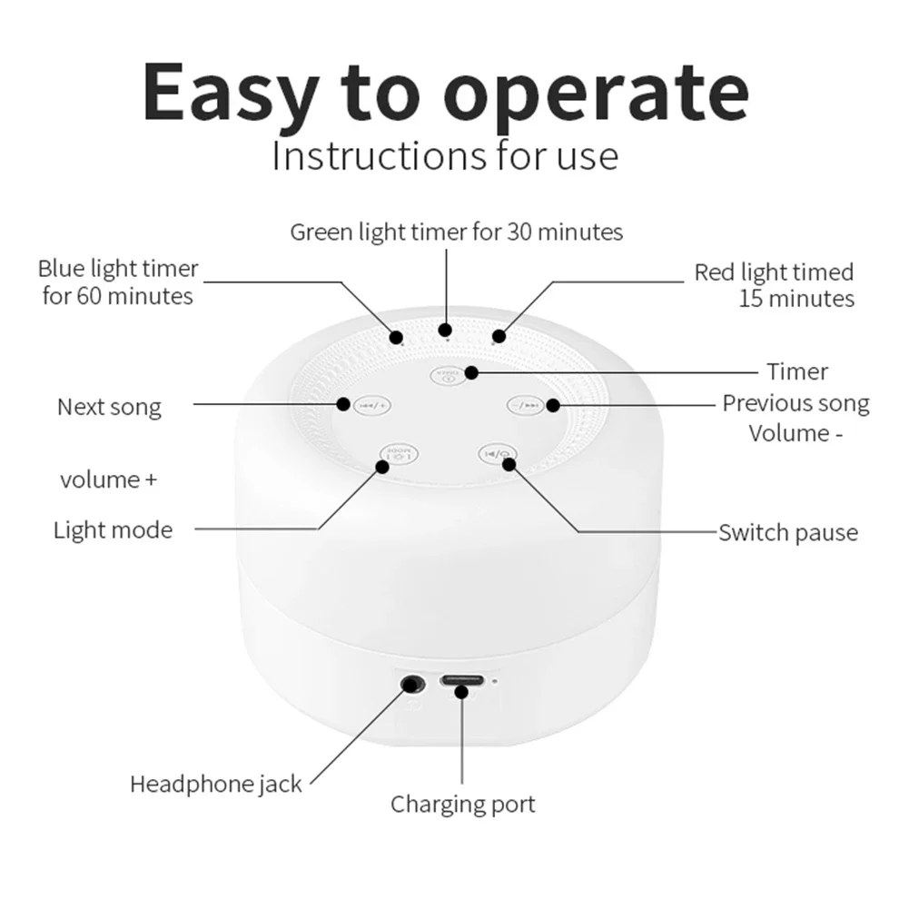 Soothing Sounds Sleep Machine with Night Light Baby Adult Sleep Soother Portable Adjustable USB Rechargeable for Home Travel