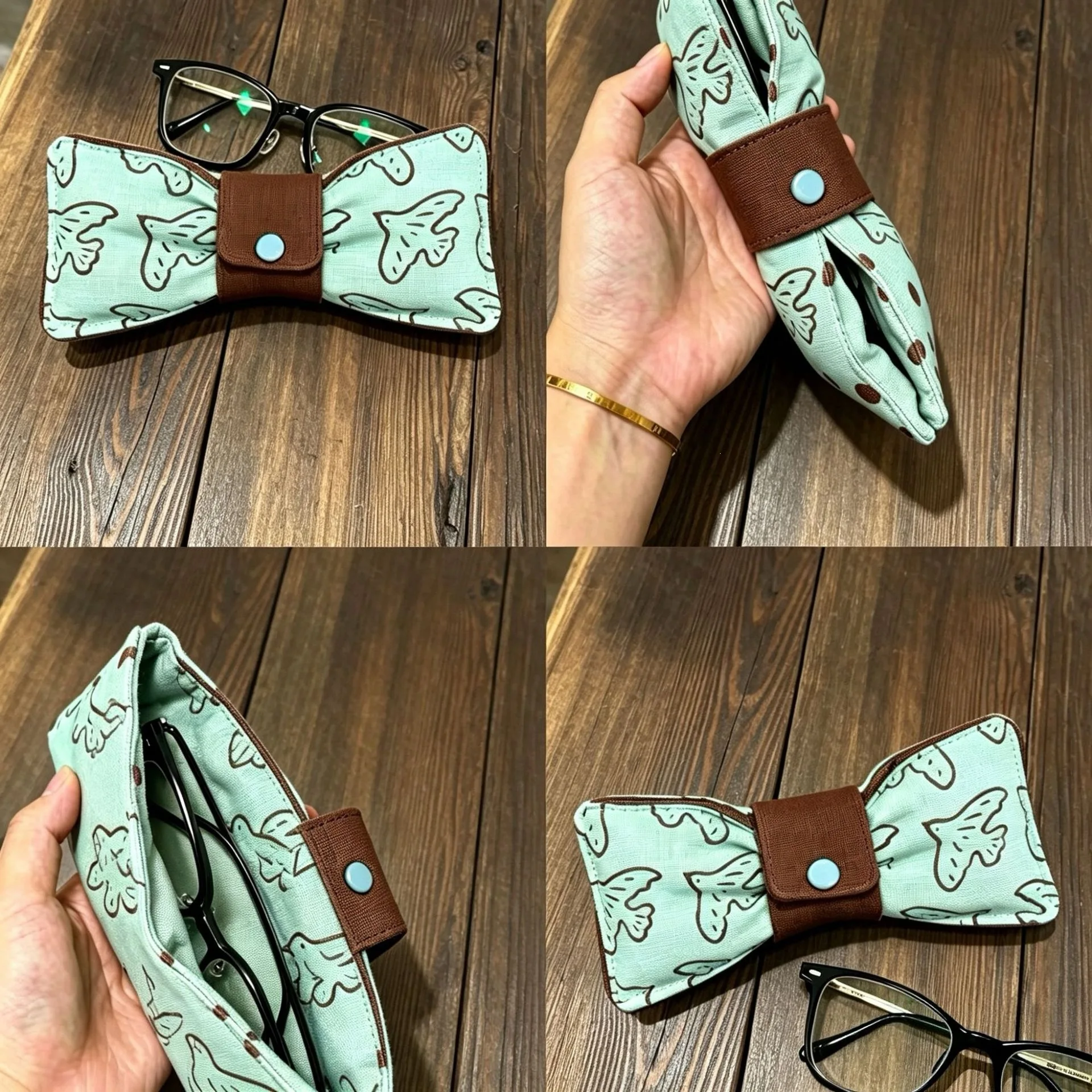 Bow Knot Snap Button Eyeglasses Storage Bag Portable Sunglasses Pouch Pressure Resistant Travel Glasses Organizer