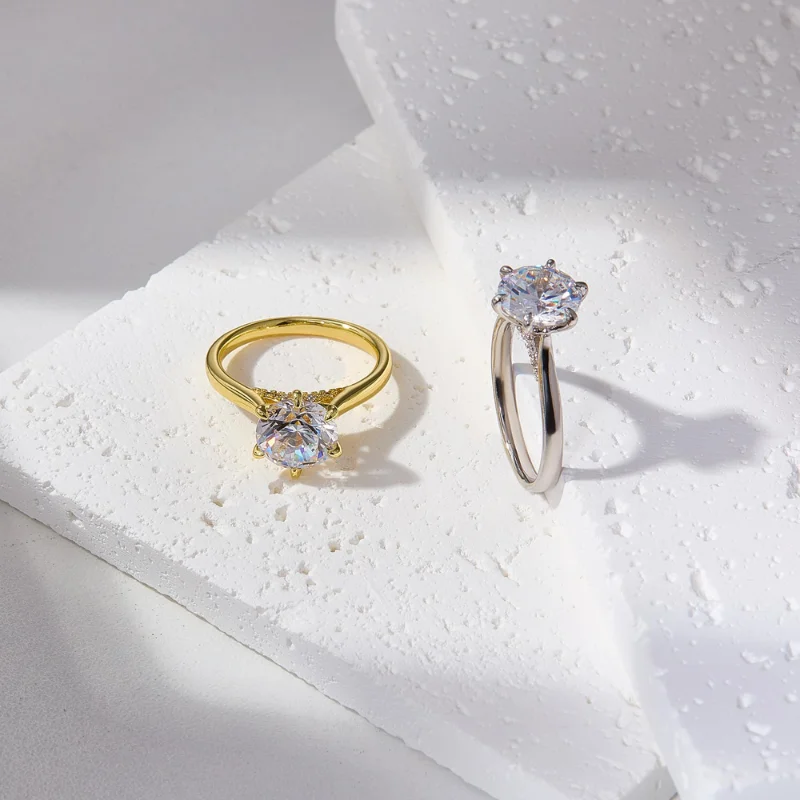 Classic 1ct Women's CZ Round Solitaire Ring with 18K Yellow/White Gold Plated 5A-grade CZ Center Stone Wedding Band Rings Fine Jewelry 6