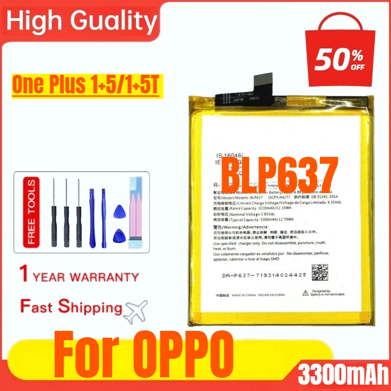 

BLP637 for OPPO One Plus 1+5/1+5T Mobile Phone Fast Charging Battery High Capacity Battery Replacement Bateria with Tools
